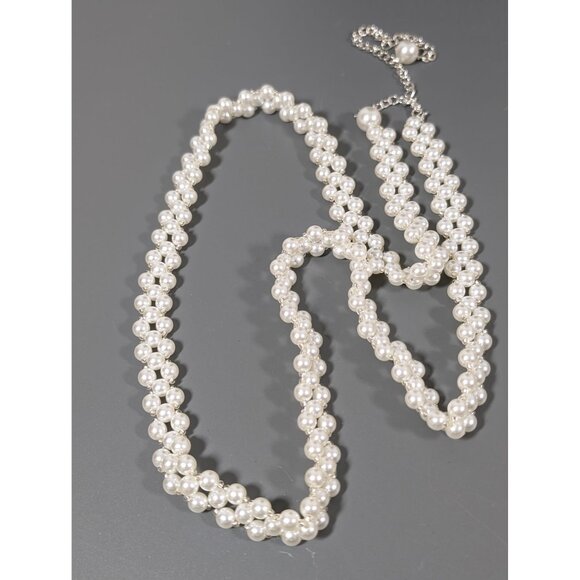 Retro White Faux Pearl Woven Bead Long Layering Necklace 37" - Picture 2 of 7